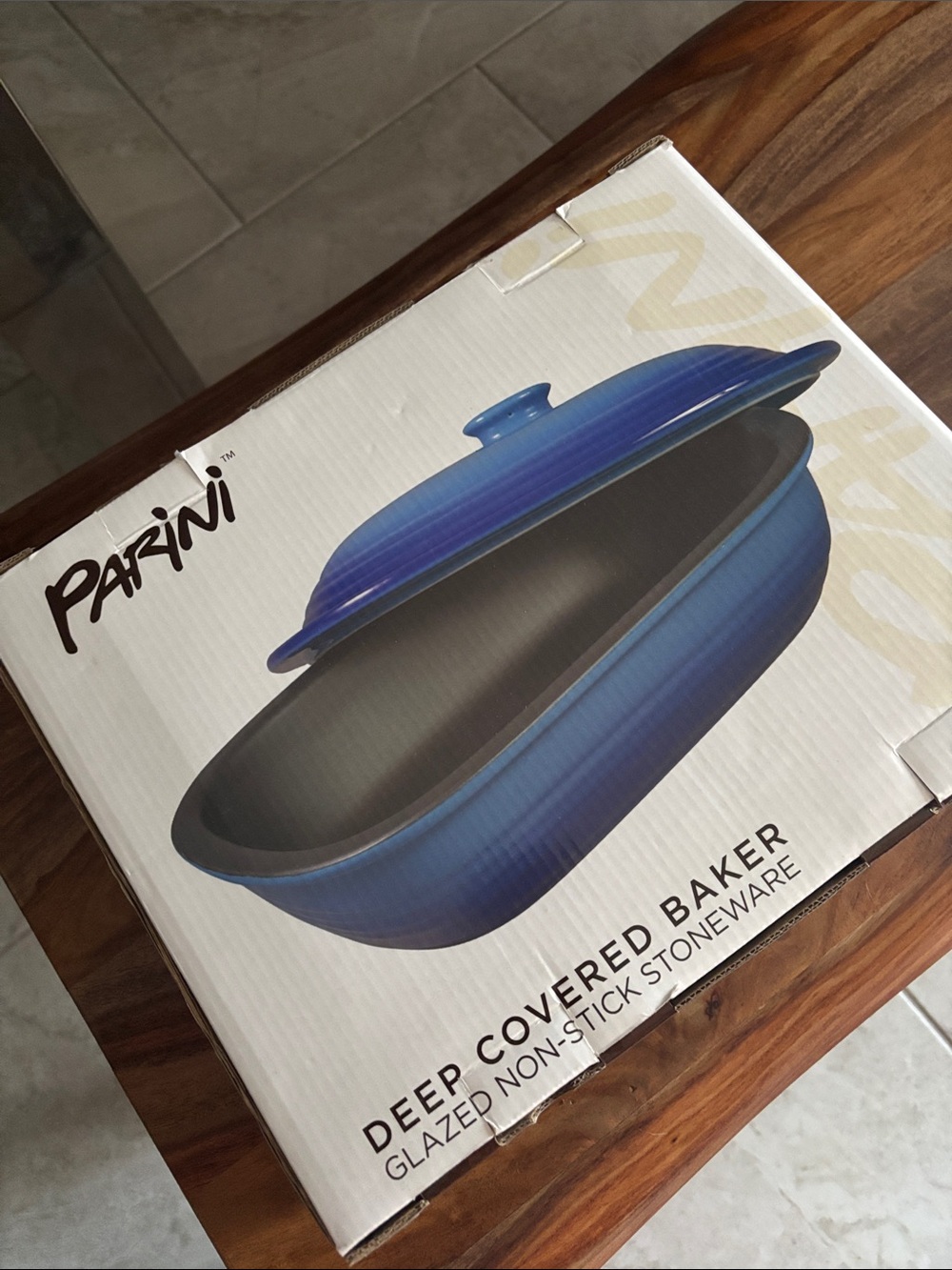 Parini Blue Deep Covered Baker - Glazed Stoneware Casserole